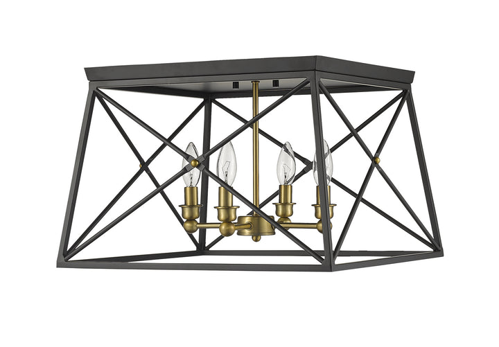 Z-Lite Canada - 447F18-MB-OBR - Four Light Flush Mount - Trestle - Matte Black + Olde Brass