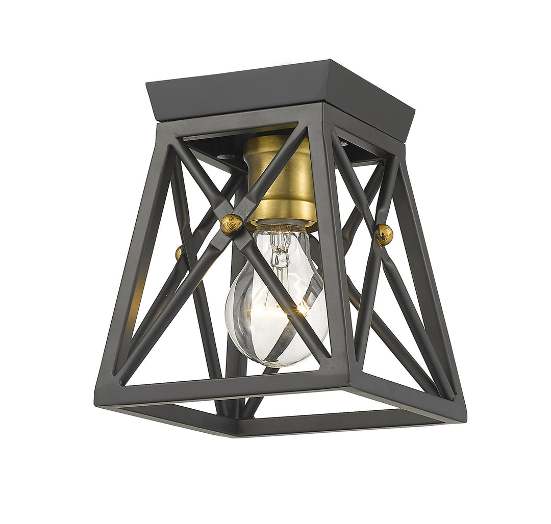 Z-Lite Canada - 447F1-MB-OBR - One Light Flush Mount - Trestle - Matte Black + Olde Brass
