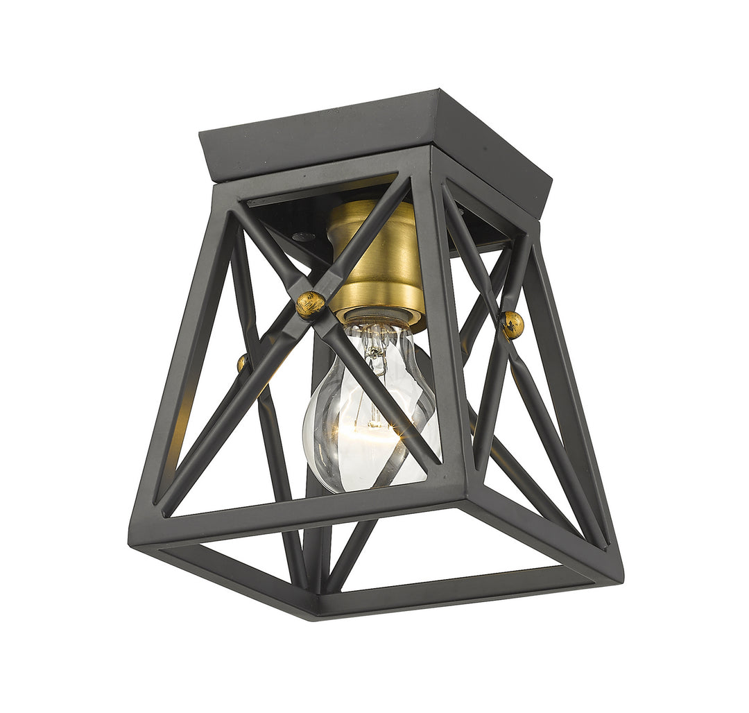 Z-Lite Canada - 447F1-MB-OBR - One Light Flush Mount - Trestle - Matte Black + Olde Brass