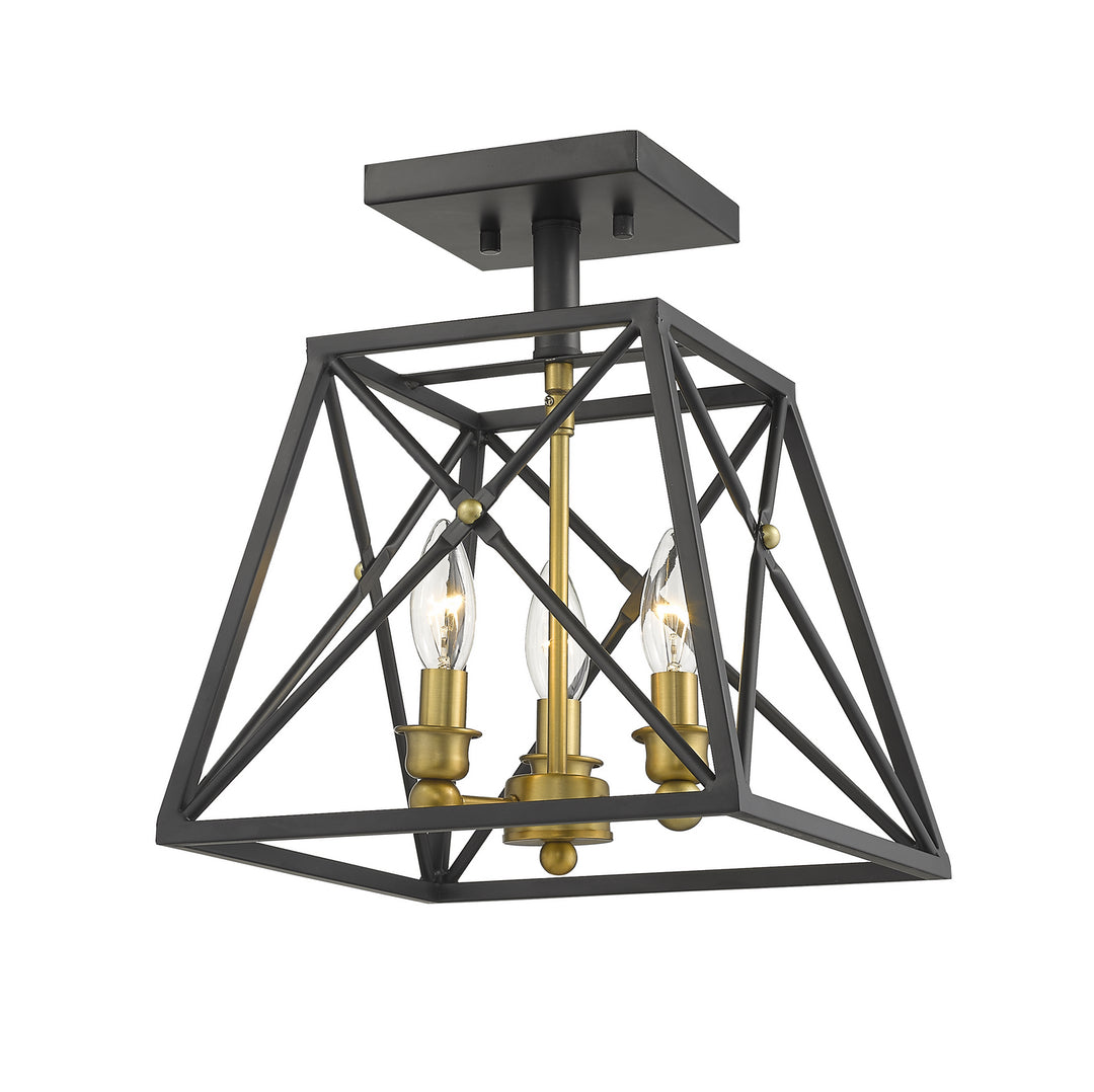 Z-Lite Canada - 447SF-MB-OBR - Three Light Semi Flush Mount - Trestle - Matte Black + Olde Brass