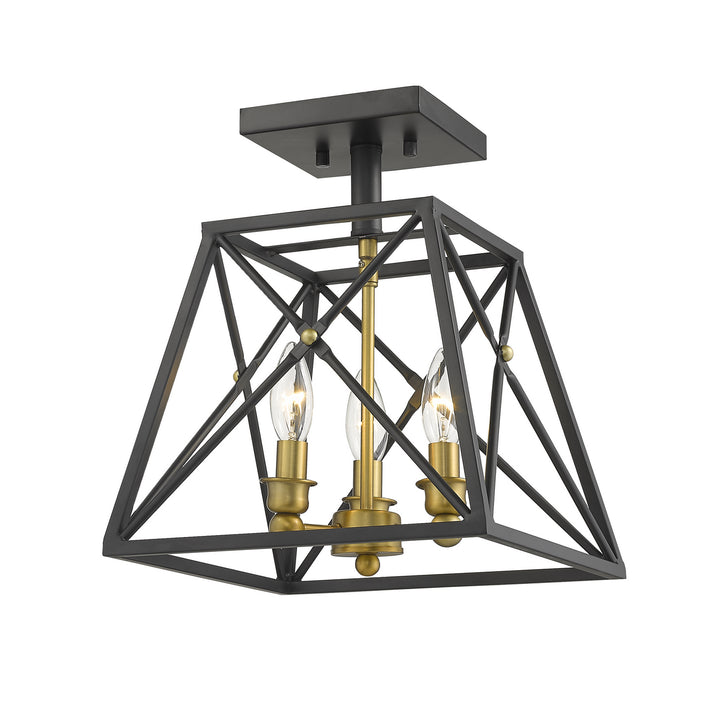 Z-Lite Canada - 447SF-MB-OBR - Three Light Semi Flush Mount - Trestle - Matte Black + Olde Brass