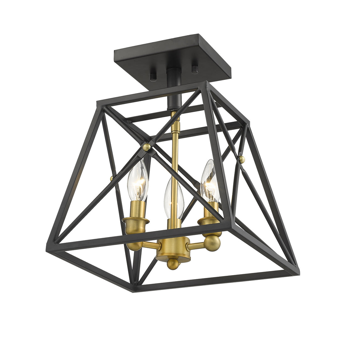 Z-Lite Canada - 447SF-MB-OBR - Three Light Semi Flush Mount - Trestle - Matte Black + Olde Brass
