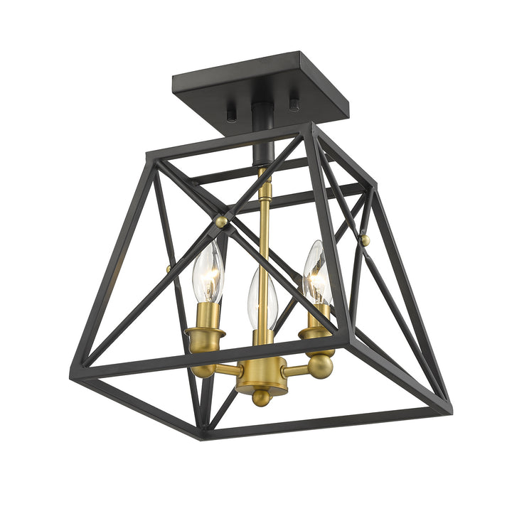 Z-Lite Canada - 447SF-MB-OBR - Three Light Semi Flush Mount - Trestle - Matte Black + Olde Brass