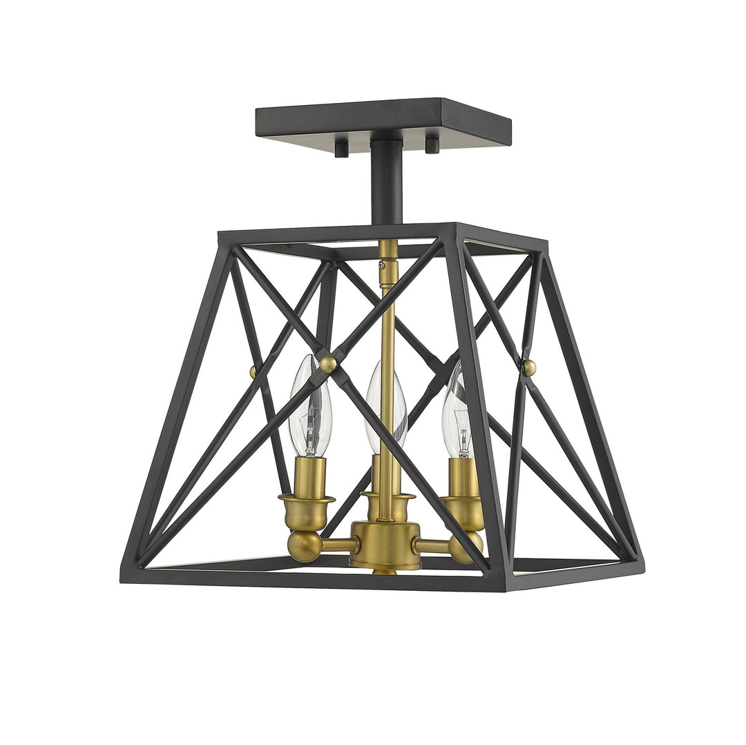 Z-Lite Canada - 447SF-MB-OBR - Three Light Semi Flush Mount - Trestle - Matte Black + Olde Brass