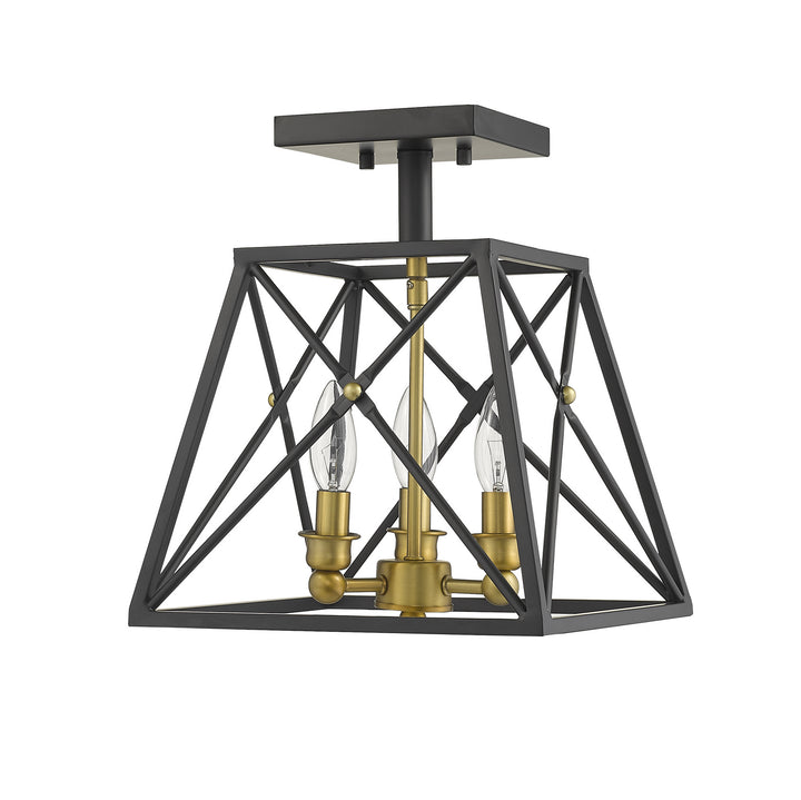 Z-Lite Canada - 447SF-MB-OBR - Three Light Semi Flush Mount - Trestle - Matte Black + Olde Brass