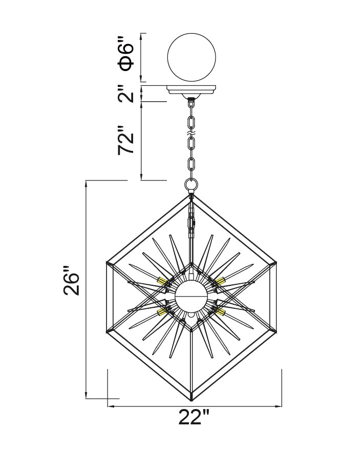 CWI Lighting Canada - 1178P22-6-601 - Six Light Chandelier - Starburst - Chrome & Black