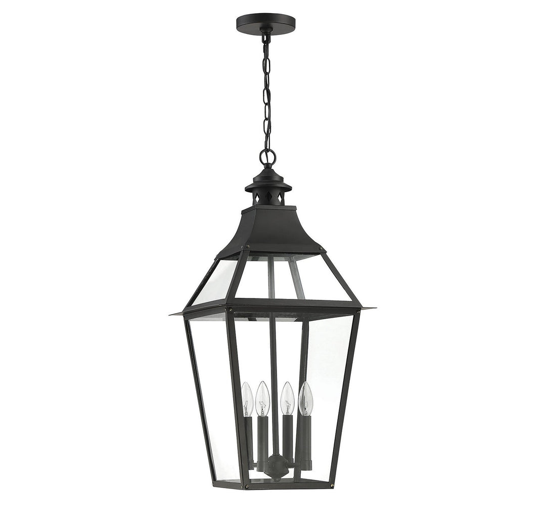Jackson Four Light Outdoor Pendant in Black with Gold Highlights Savoy House