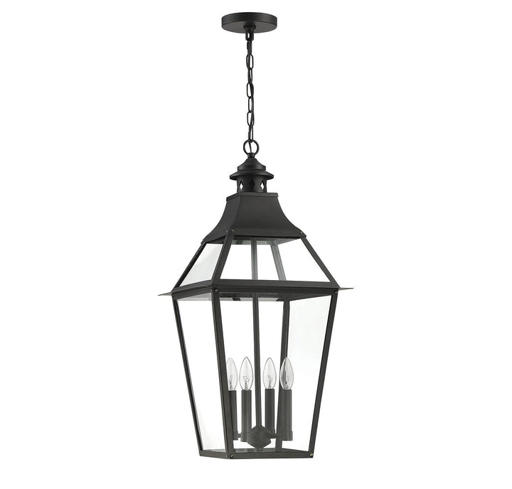 Jackson Four Light Outdoor Pendant in Black with Gold Highlights Savoy House