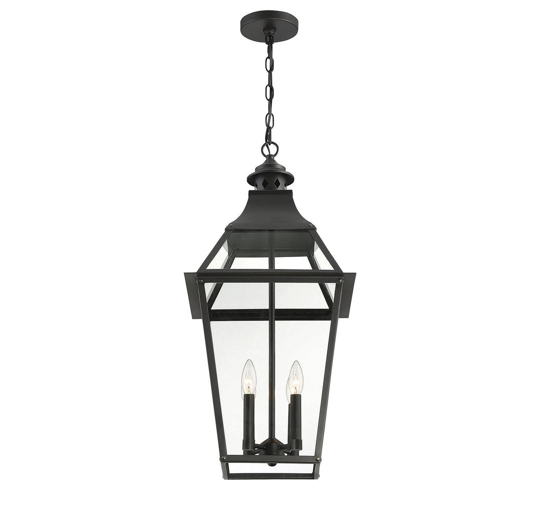 Jackson Four Light Outdoor Pendant in Black with Gold Highlights Savoy House