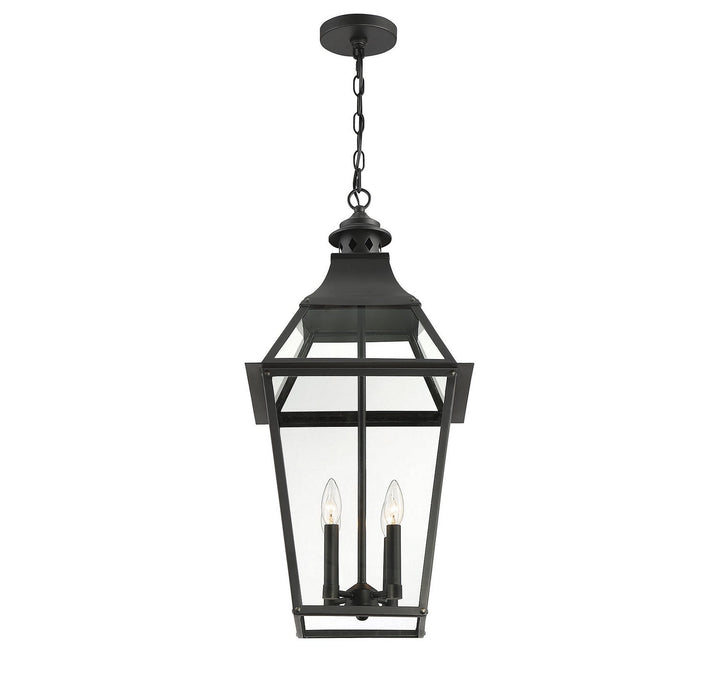 Jackson Four Light Outdoor Pendant in Black with Gold Highlights Savoy House
