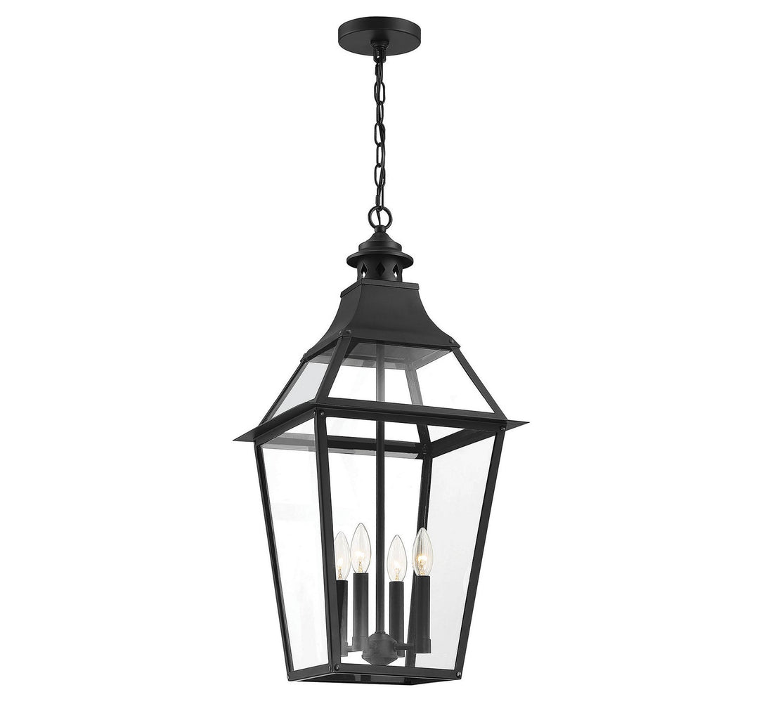 Jackson Four Light Outdoor Pendant in Black with Gold Highlights Savoy House