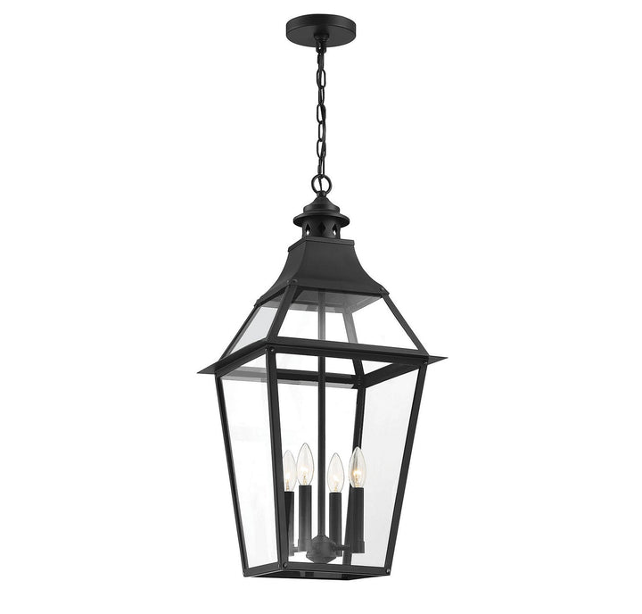 Jackson Four Light Outdoor Pendant in Black with Gold Highlights Savoy House