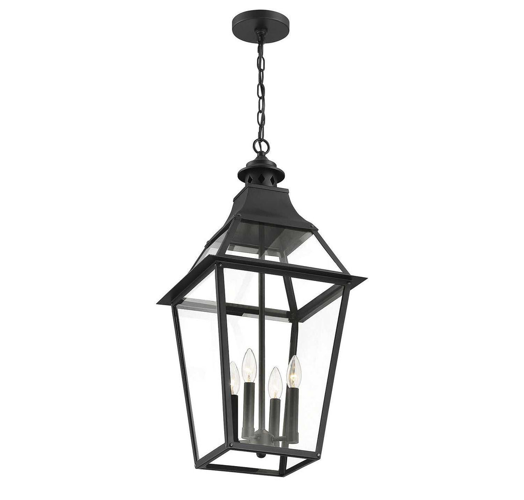 Jackson Four Light Outdoor Pendant in Black with Gold Highlights Savoy House