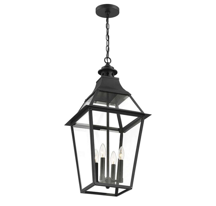 Jackson Four Light Outdoor Pendant in Black with Gold Highlights Savoy House