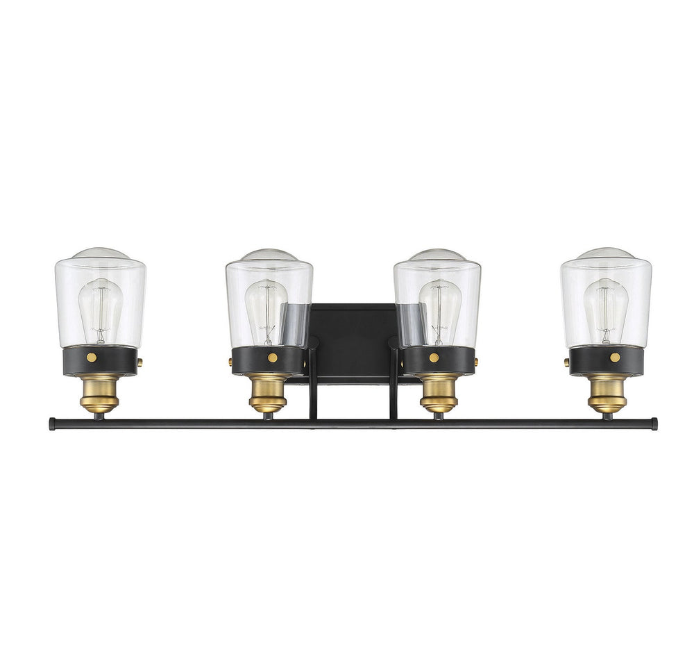 Macauley Four Light Bath Bar in Vintage Black with Warm Brass Savoy House