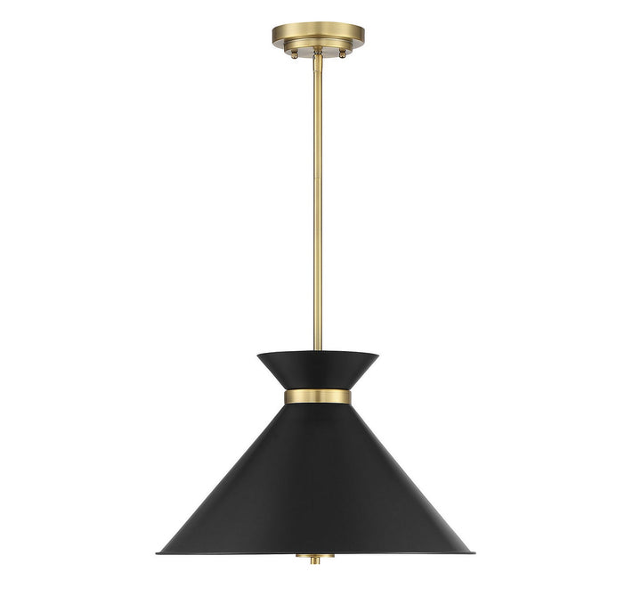 Lamar Three Light Pendant in Black with Warm Brass Accents Savoy House