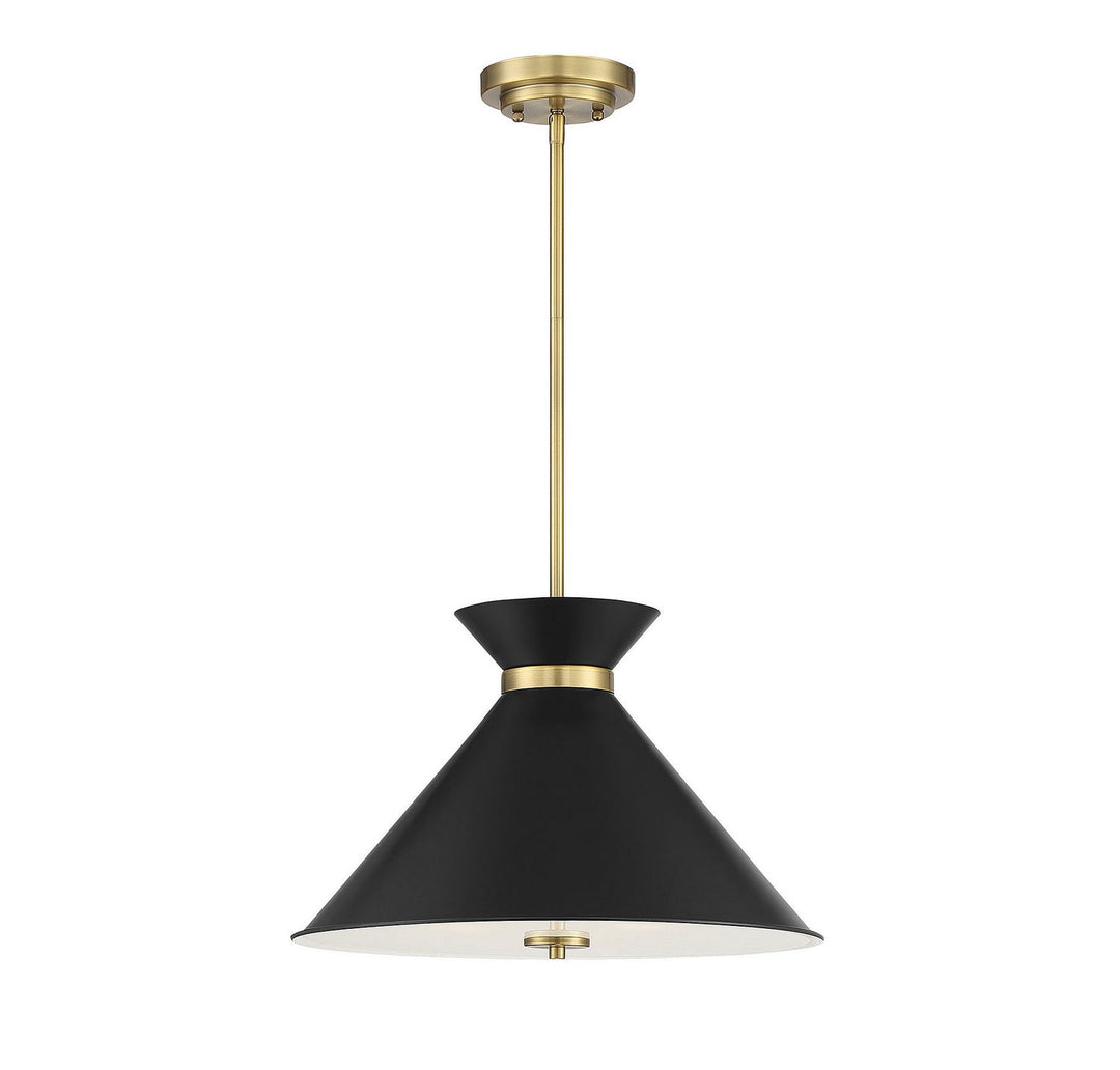 Lamar Three Light Pendant in Black with Warm Brass Accents Savoy House