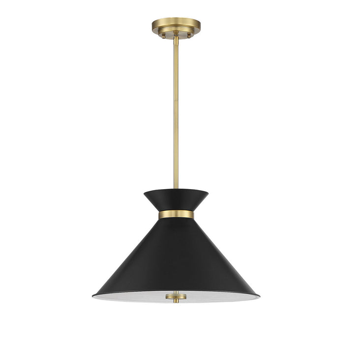 Lamar Three Light Pendant in Black with Warm Brass Accents Savoy House