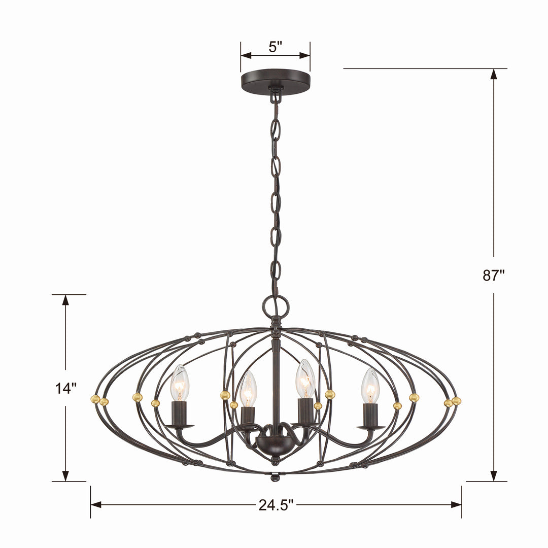 Crystorama - ZUC-A9034-EB-GA - Four Light Chandelier - Zucca - English Bronze + Antique Gold