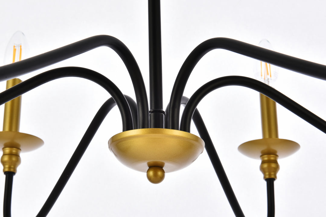 Elegant Lighting - LD5056D30BRB - Six Light Chandelier - Rohan - Brass and Black