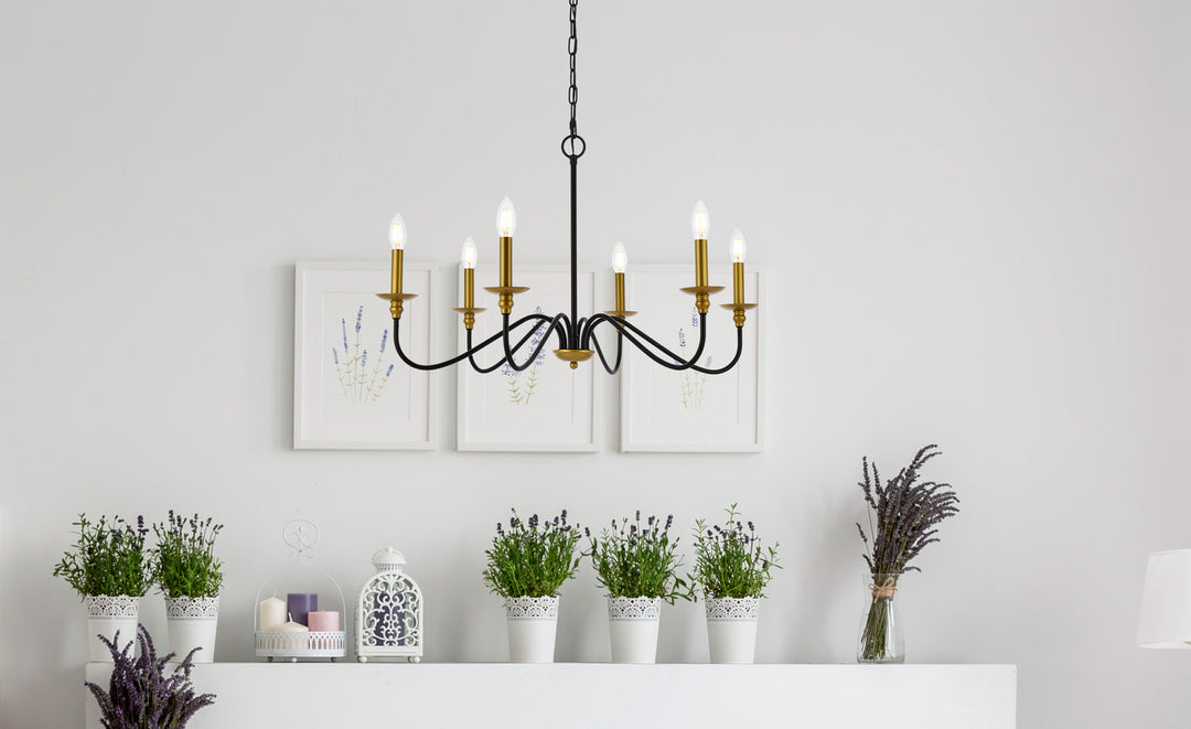 Elegant Lighting - LD5056D30BRB - Six Light Chandelier - Rohan - Brass and Black
