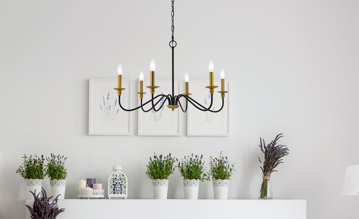 Elegant Lighting - LD5056D30BRB - Six Light Chandelier - Rohan - Brass and Black