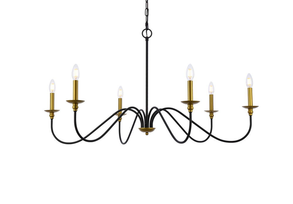 Elegant Lighting - LD5056D42BRB - Six Light Chandelier - Rohan - Brass and Black
