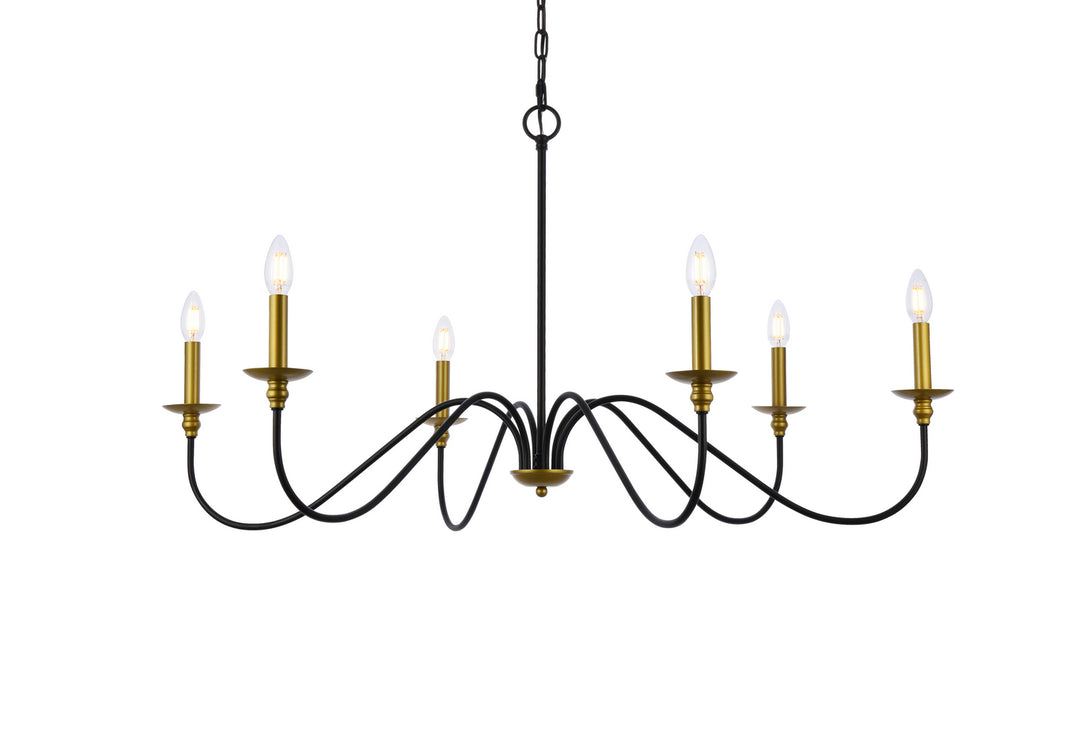 Elegant Lighting - LD5056D42BRB - Six Light Chandelier - Rohan - Brass and Black