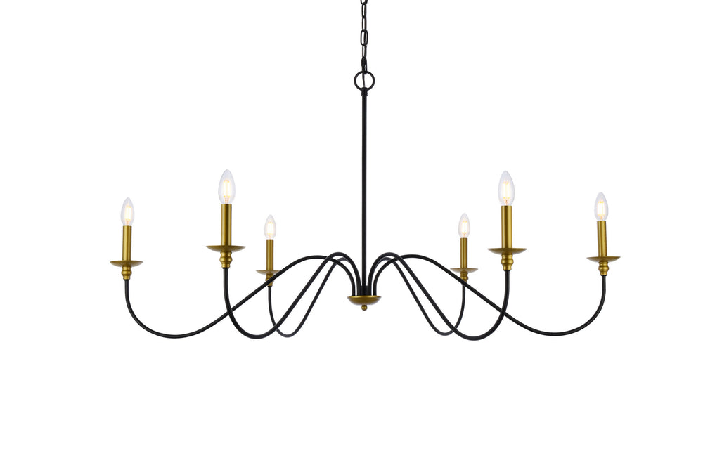 Elegant Lighting - LD5056D48BRB - Six Light Chandelier - Rohan - Brass and Black