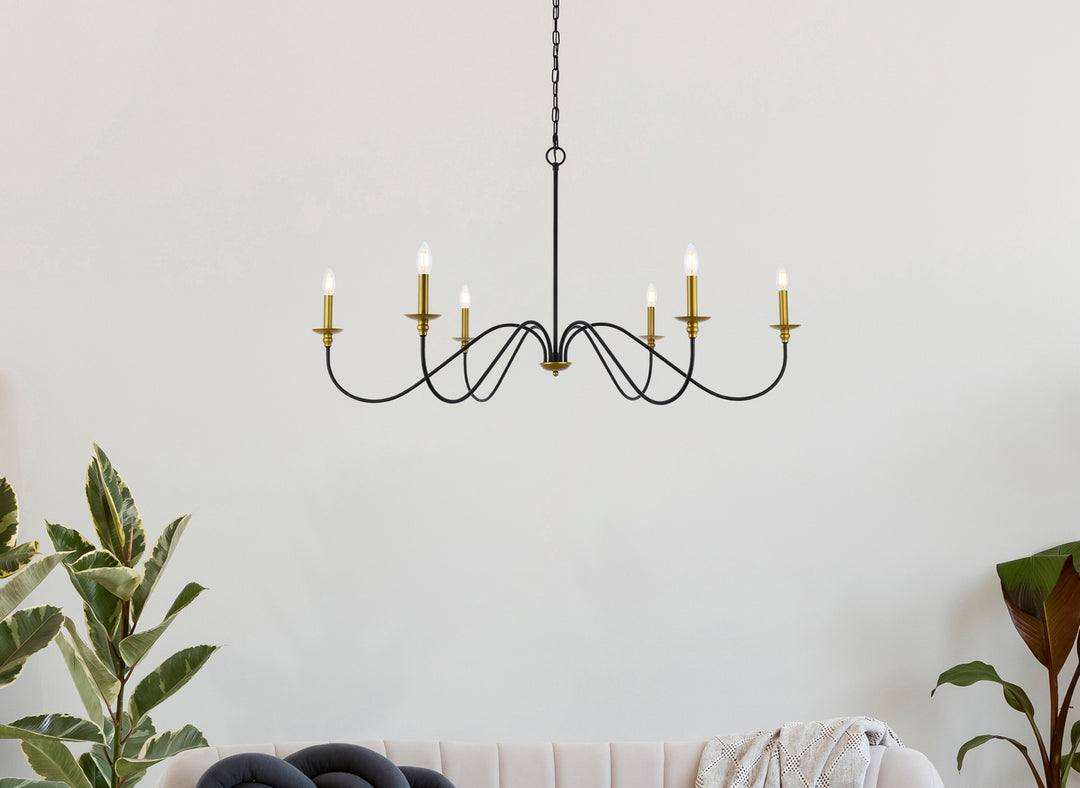 Elegant Lighting - LD5056D48BRB - Six Light Chandelier - Rohan - Brass and Black