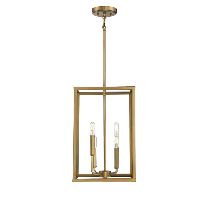 Meridian - M30008NB - Four Light Pendant - Natural Brass