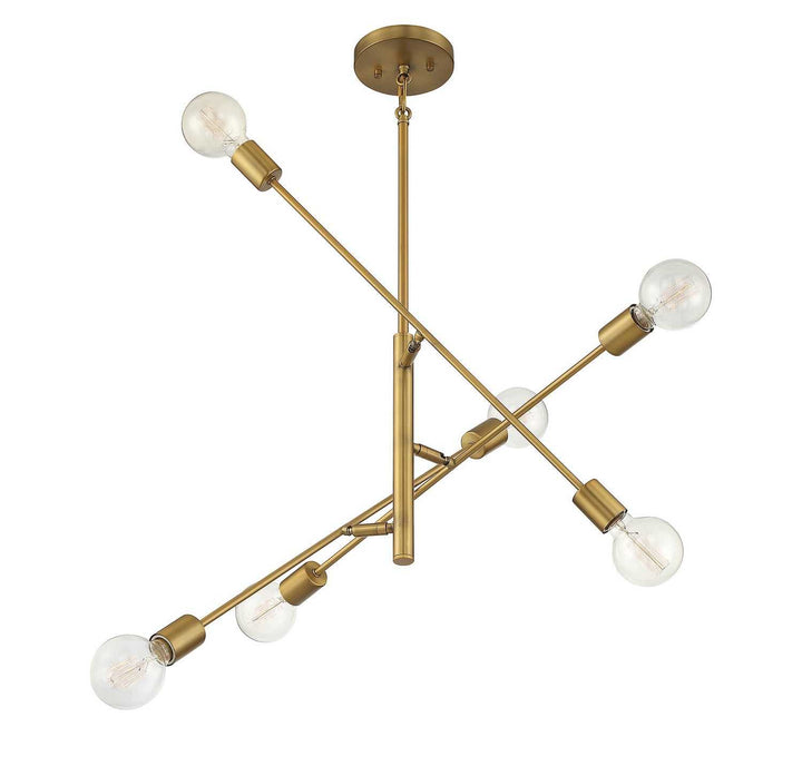 Meridian - M10084NB - Six Light Chandelier - Natural Brass