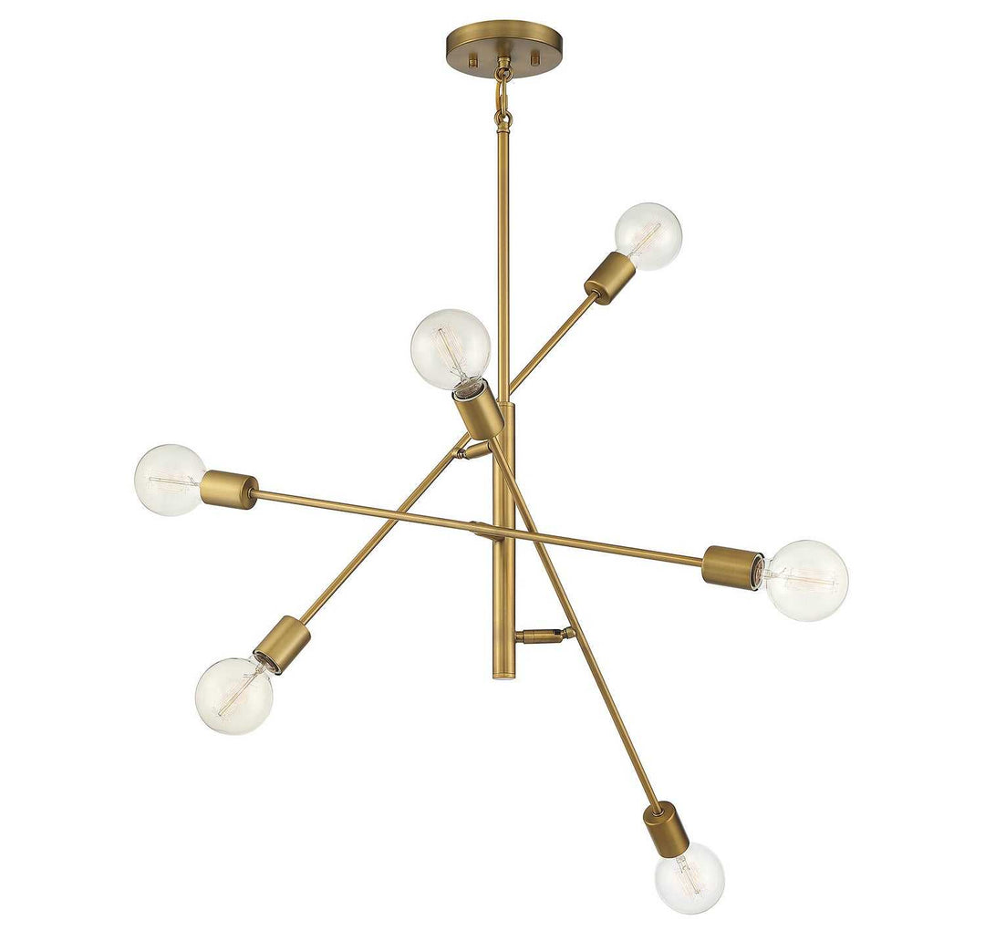 Meridian - M10084NB - Six Light Chandelier - Natural Brass