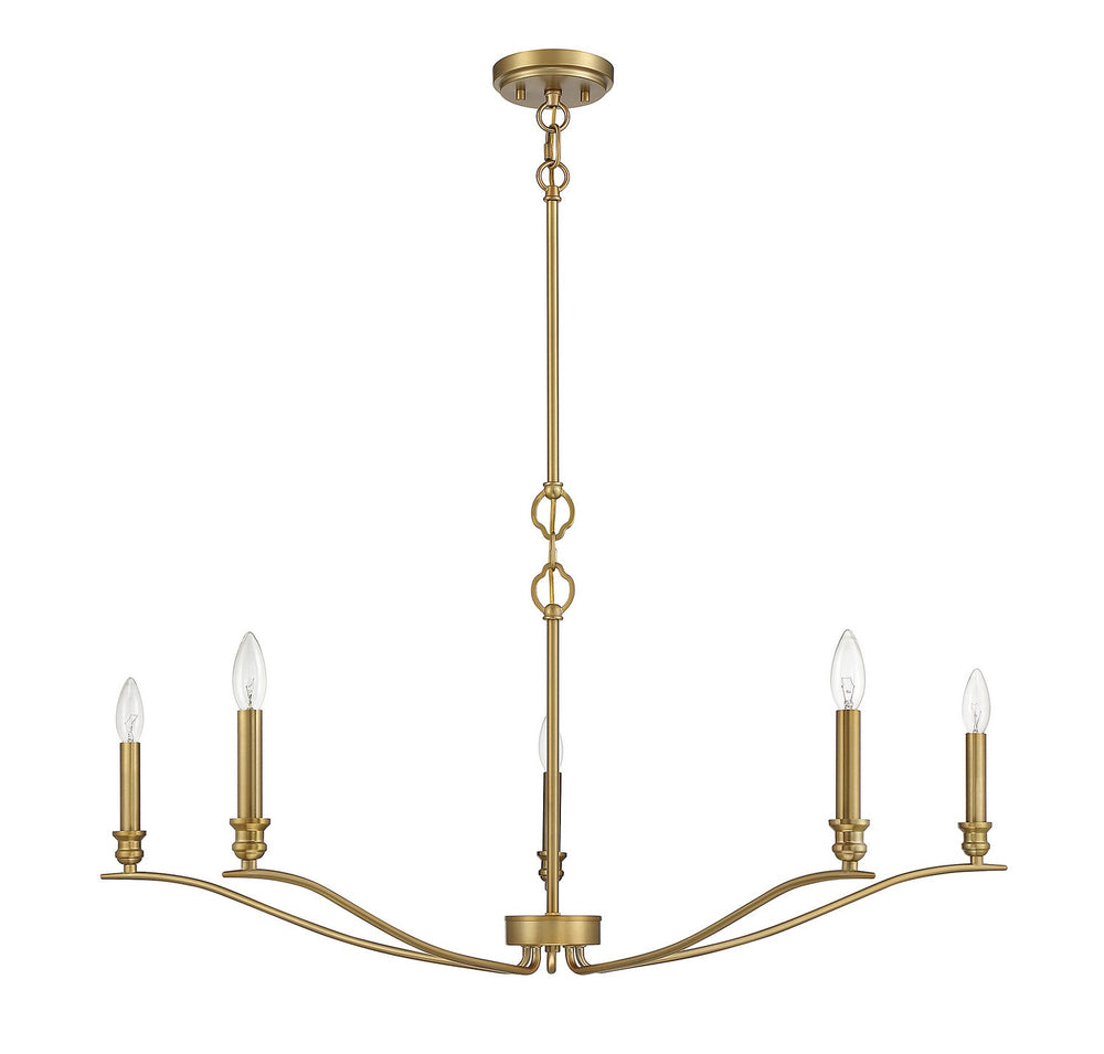 Meridian - M10086NB - Five Light Chandelier - Natural Brass