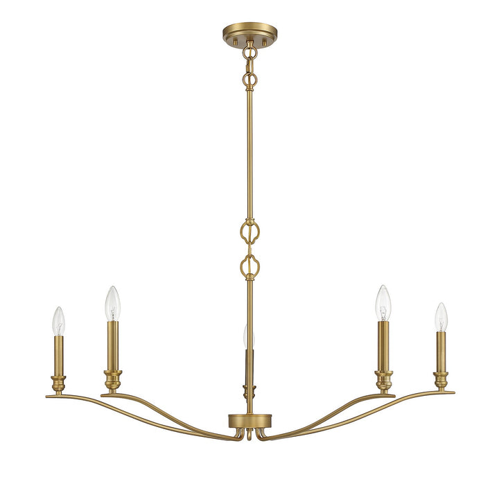 Meridian - M10086NB - Five Light Chandelier - Natural Brass