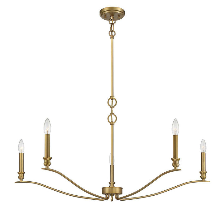 Meridian - M10086NB - Five Light Chandelier - Natural Brass