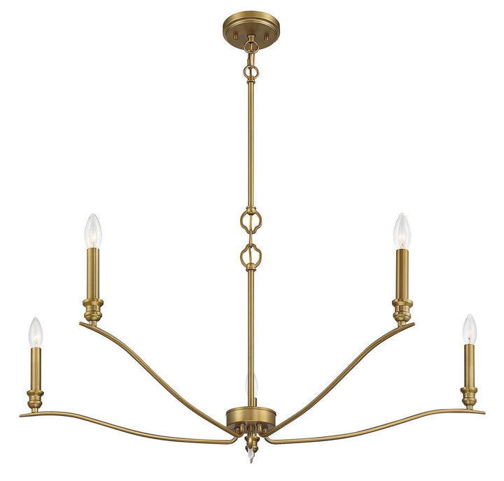 Meridian - M10086NB - Five Light Chandelier - Natural Brass