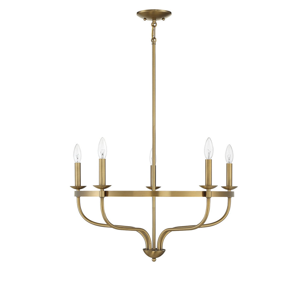 Meridian - M10087NB - Five Light Chandelier - Natural Brass