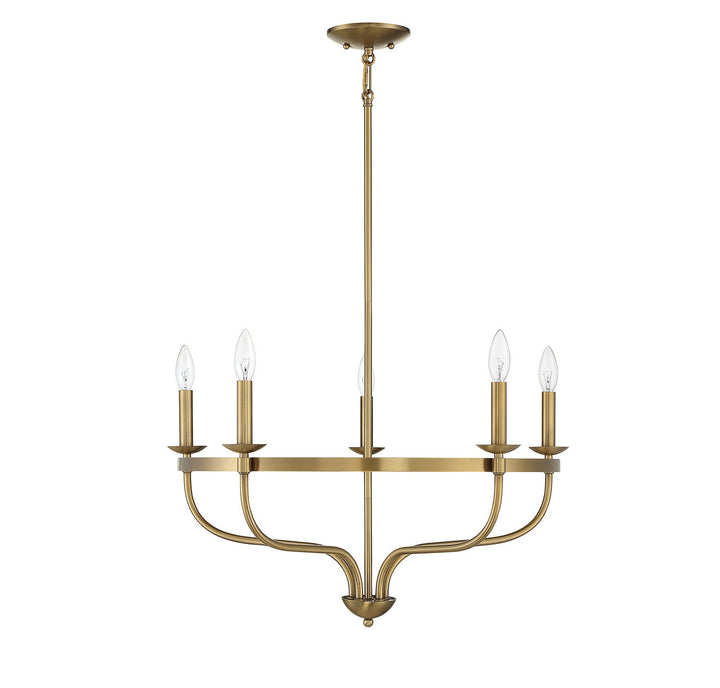 Meridian - M10087NB - Five Light Chandelier - Natural Brass