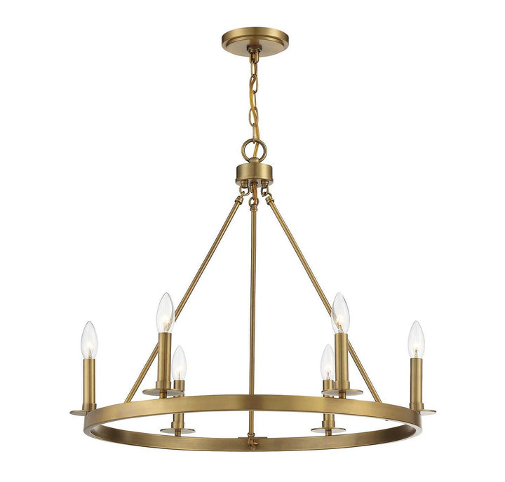 Meridian - M10093NB - Six Light Chandelier - Natural Brass