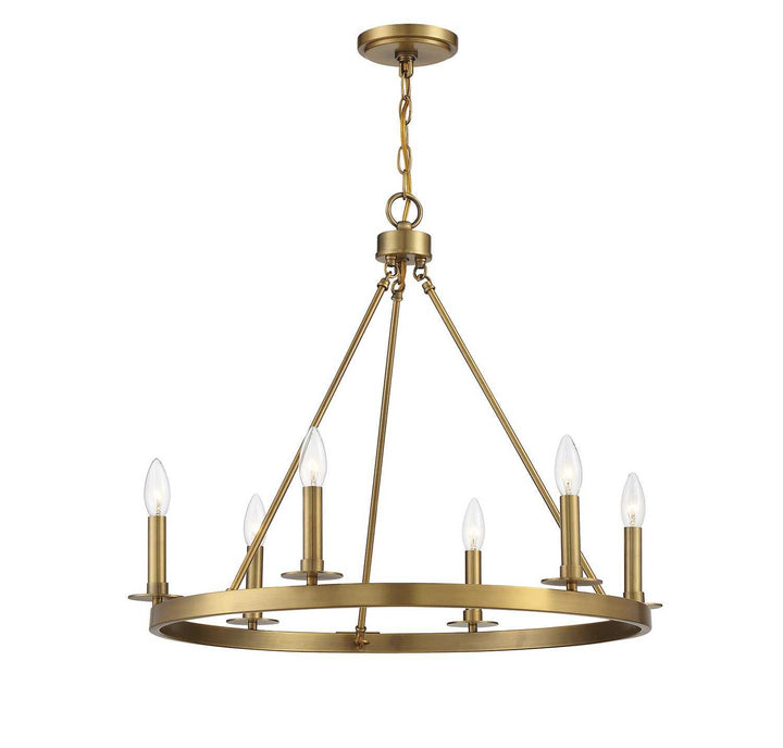 Meridian - M10093NB - Six Light Chandelier - Natural Brass