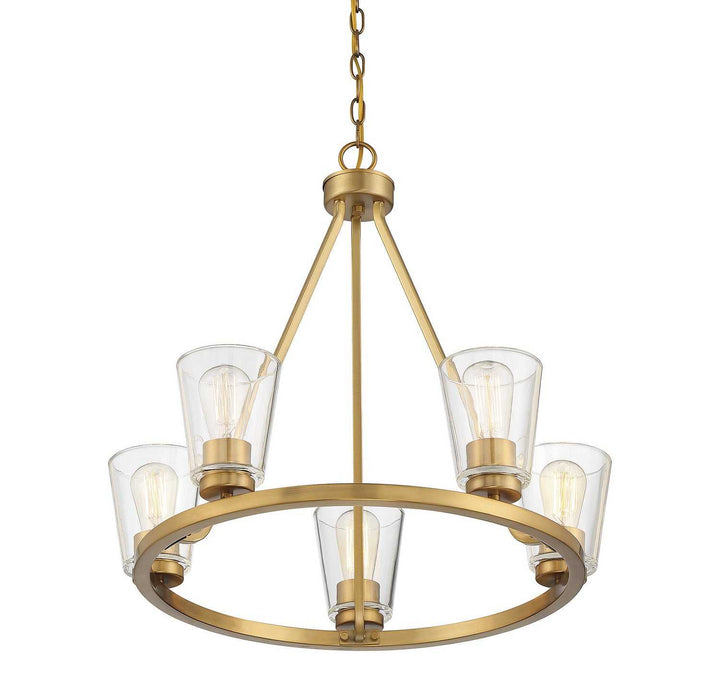 Calhoun Five Light Chandelier in Warm Brass Savoy House