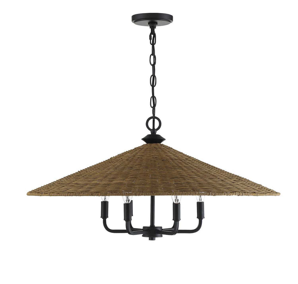 Eman Six Light Pendant in Matte Black with Dark Rattan Savoy House