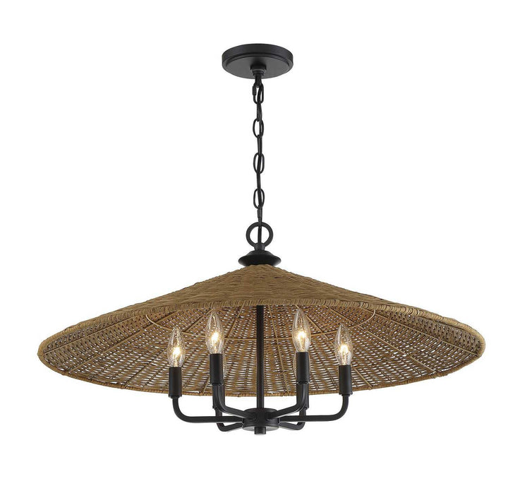 Savoy House - 7-7772-6-180 - Six Light Pendant - Eman - Matte Black w/Dark Rattan