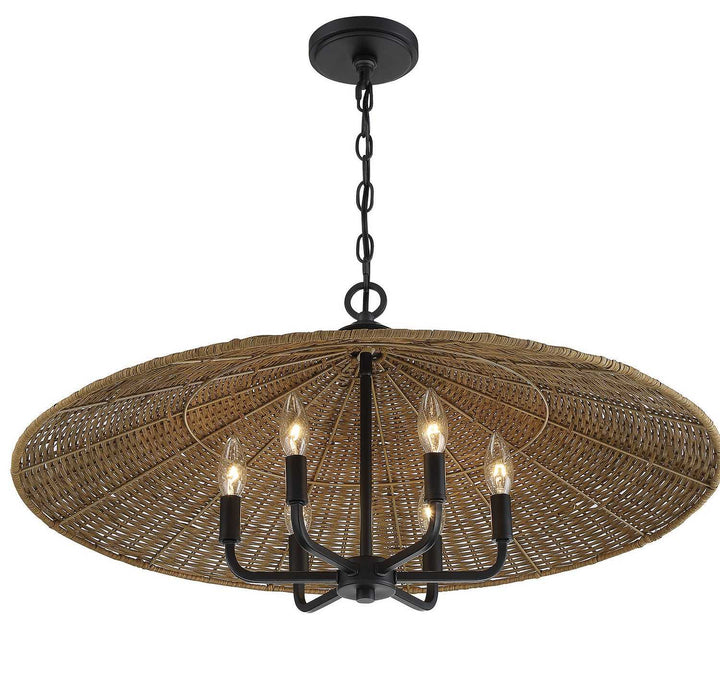 Savoy House - 7-7772-6-180 - Six Light Pendant - Eman - Matte Black w/Dark Rattan