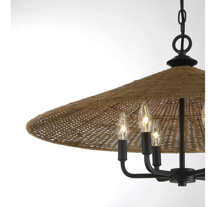 Savoy House - 7-7772-6-180 - Six Light Pendant - Eman - Matte Black w/Dark Rattan