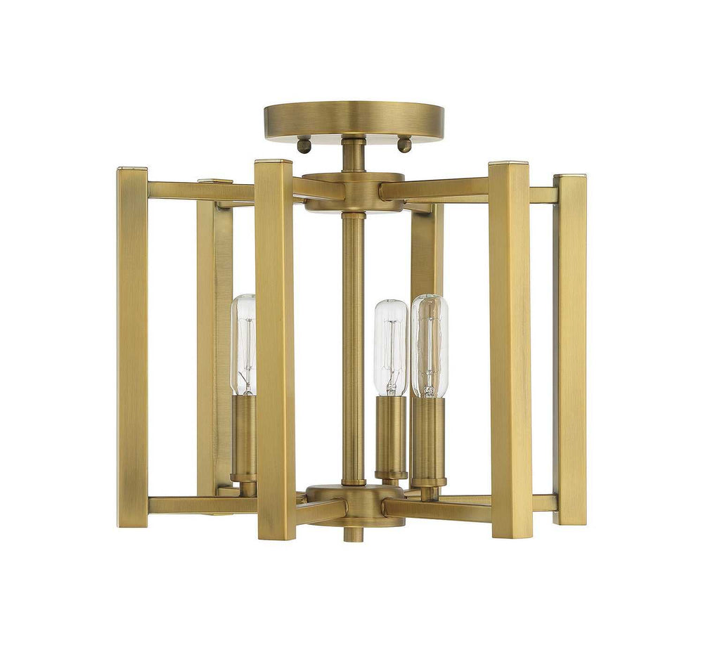 Benson Three Light Semi-Flush Mount in Warm Brass Savoy House