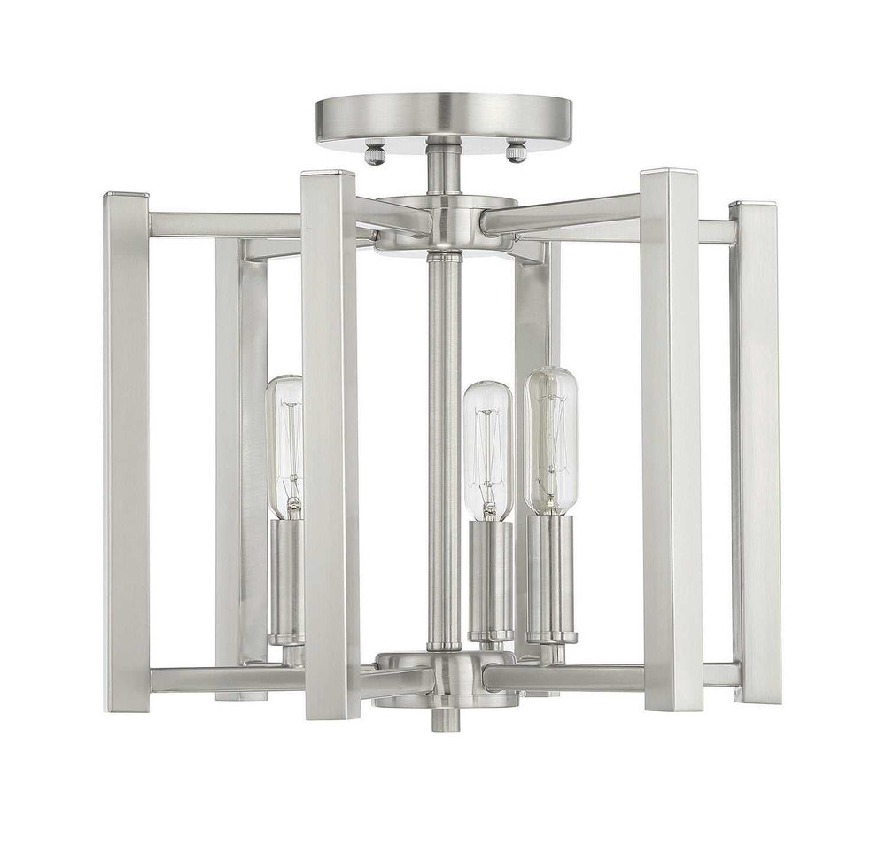 Benson Three Light Semi-Flush Mount in Satin Nickel Savoy House