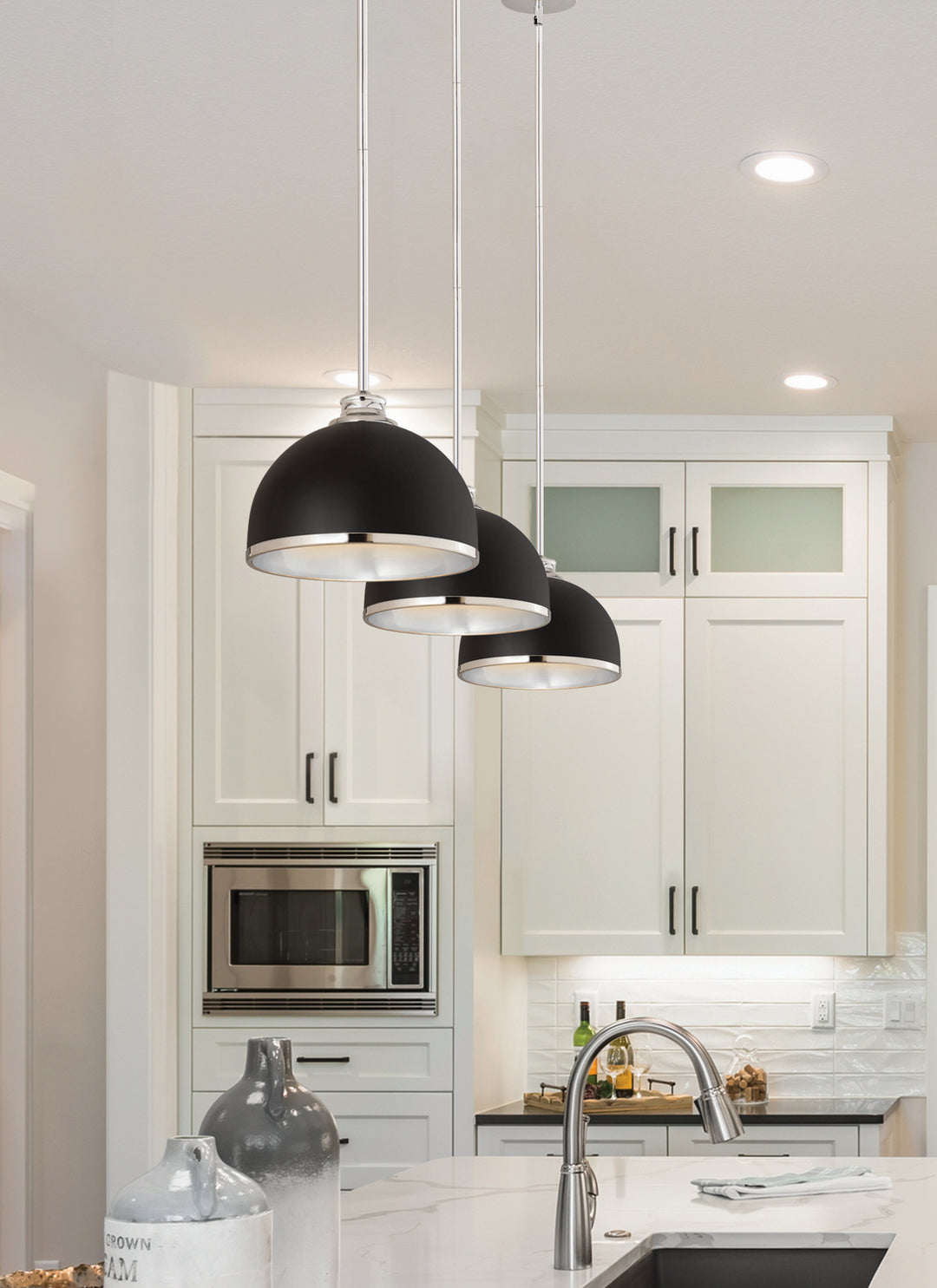 Landry One Light Pendant in Matte Black + Chrome - available from The Lighting Shoppe, trusted by Canadian homeowners