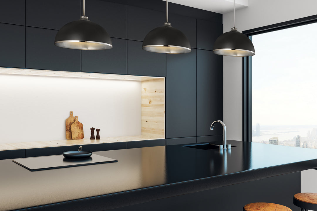Landry One Light Pendant in Matte Black + Chrome - available from The Lighting Shoppe, trusted by Canadian homeowners